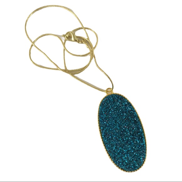 Blue / gold pendant necklace, 22 in chain - Picture 3 of 5